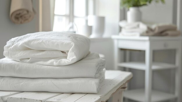 Photo stack of white linen sheets