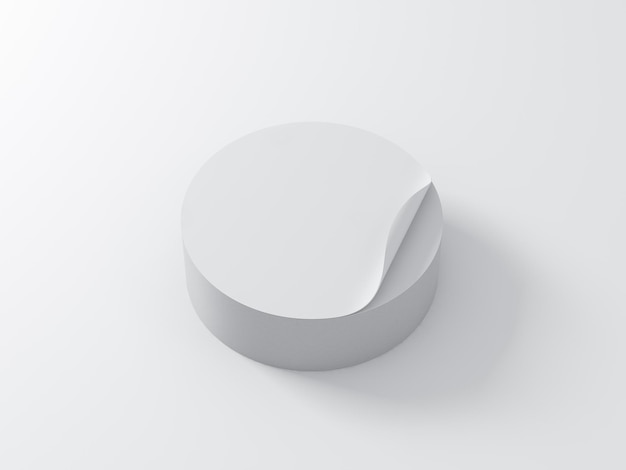 Stack of white round adhesive stickers mockup on white table 3d rendering