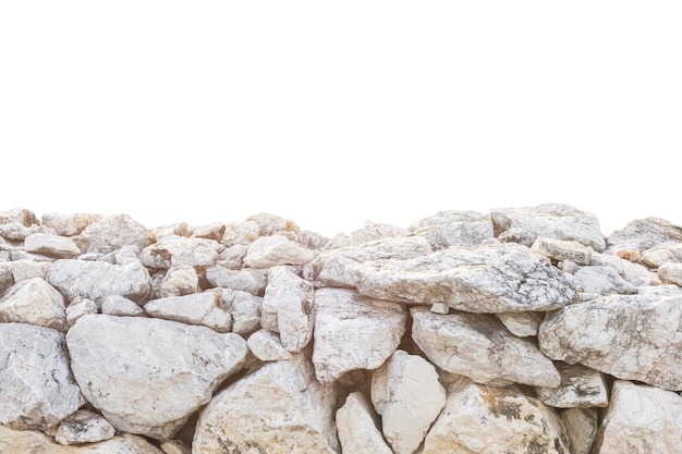 Stack of white stone Stone fence isolated on white