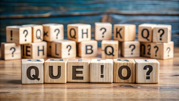 Photo a stack of wooden blocks with the word question on them