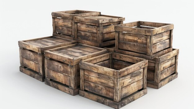 Photo a stack of wooden crates with a rustic vintage feel the crates are arranged in a pyramid shape with the top one being the largest and the bottom one being the smallest the crates are made of wood