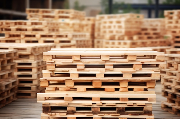 Stack of wooden pallet Industrial wood pallet at factory warehouse Cargo and shipping Sustainability