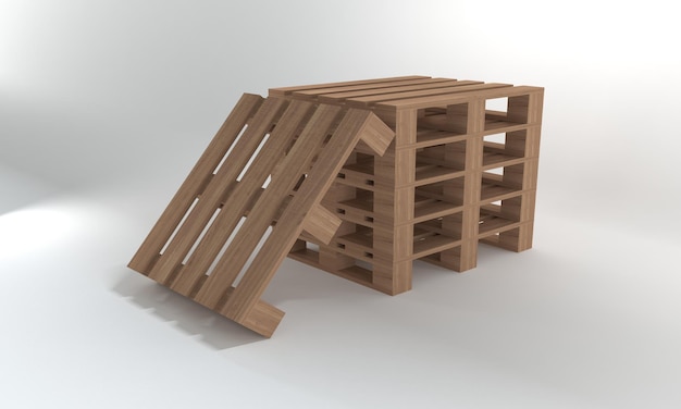 Stack of wooden pallets isolated on a white 3d illustration