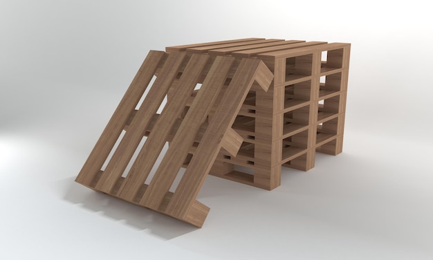 Stack of wooden pallets isolated on a white 3d illustration