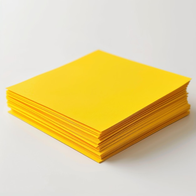 a stack of yellow envelopes with a square of paper on top