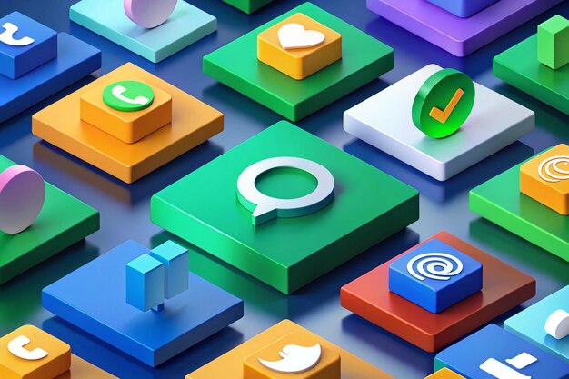 Stacked 3D Isometric Logos Background with Social Network Media Symbols