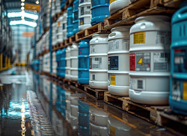 Photo stacked barrels in a warehouse