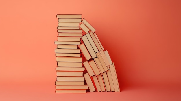 Photo stacked books on a pink background