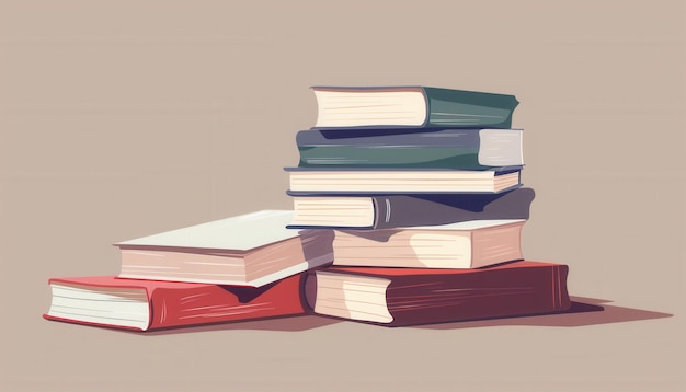 Photo stacked books in various colors on a simple background