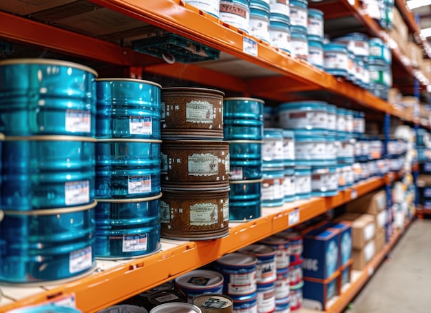 Photo stacked cans on shelves