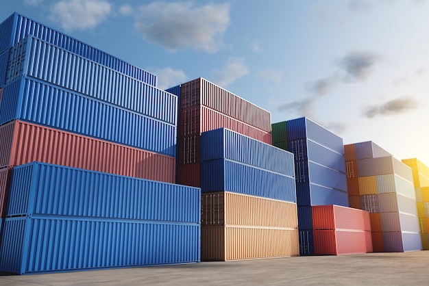 Stacked cargo containers for temporary storage loading unloading and sorting at the container point