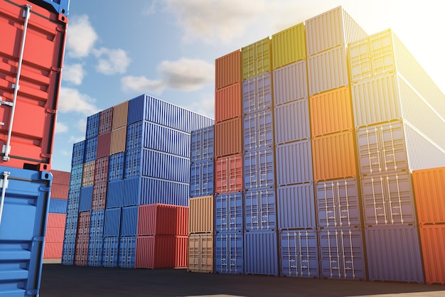 Stacked cargo containers for temporary storage loading unloading and sorting at the container point