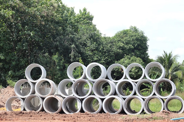 Stacked cement pipes