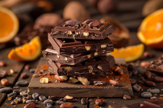 Stacked Chocolate Bars Surrounded by Nuts