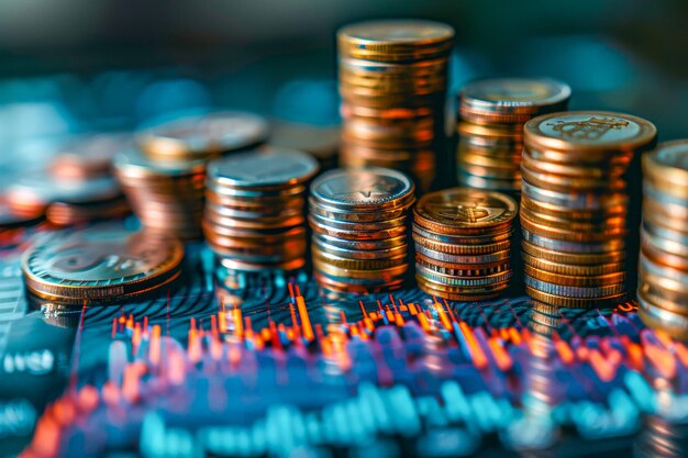 Stacked Coins on Financial Graph Background Depicting Investmen