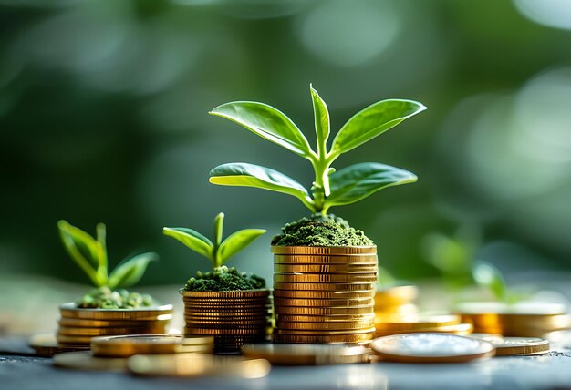 Photo stacked coins and money symbolize green finance driving economic growth and sustainability