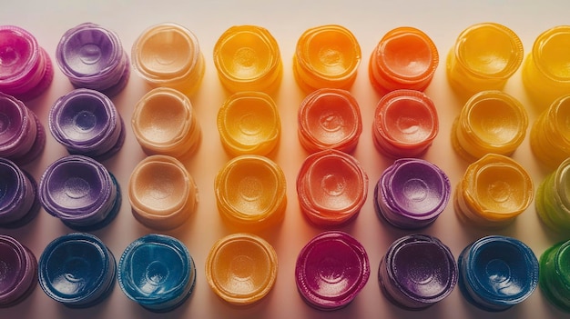 Stacked Colorful Circular Objects on White Background