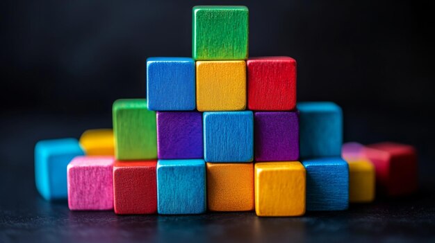 Photo stacked colorful wooden blocks