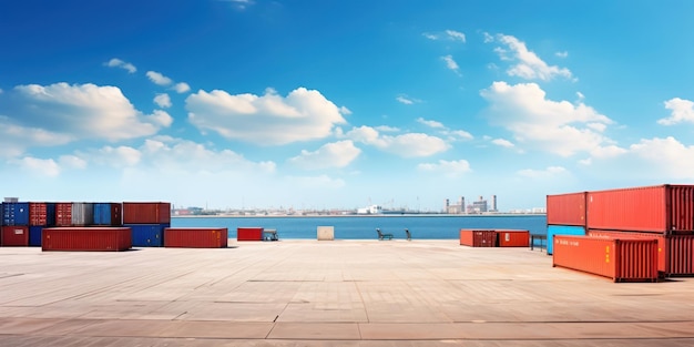 Stacked Containers at Dock Logistic Scene