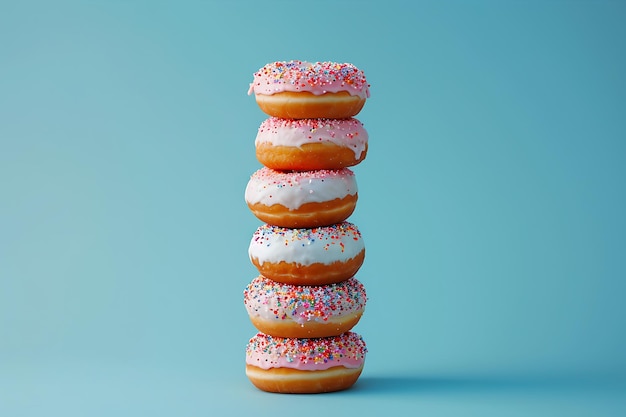 Stacked Donuts on Blue Background