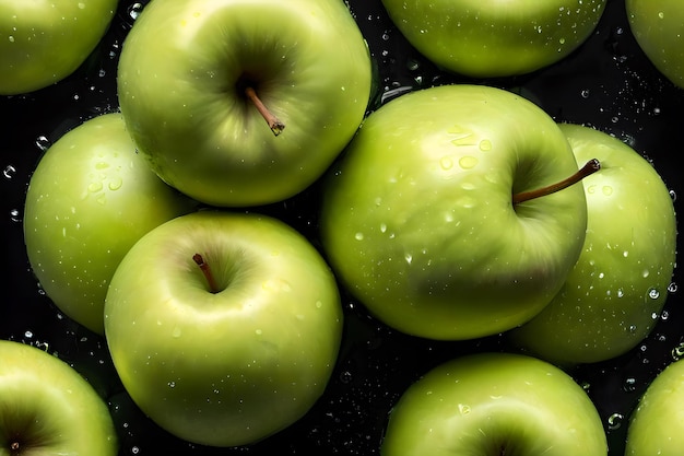 Stacked green apples