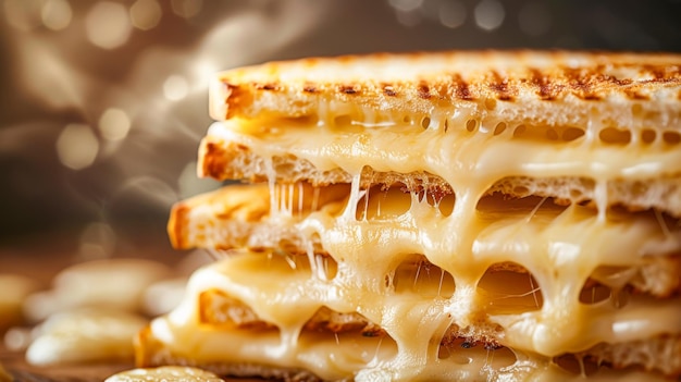 Stacked grilled cheese sandwich with stretchy cheese