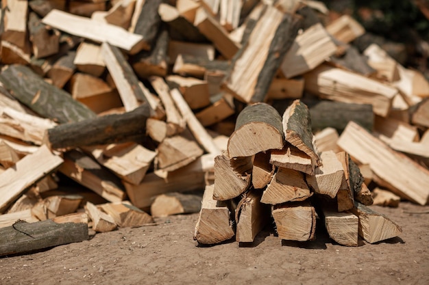 A stacked heap of chopped firewood for the stove Agriculture