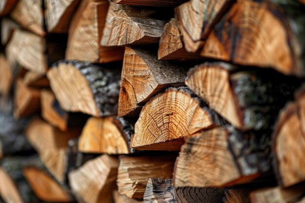 Stacked logs of firewood Preparation for the heating season