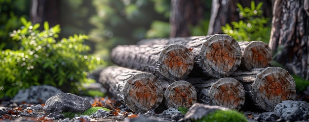 Photo stacked logs in a forest natural forest product logs logs natural forest product wood resource