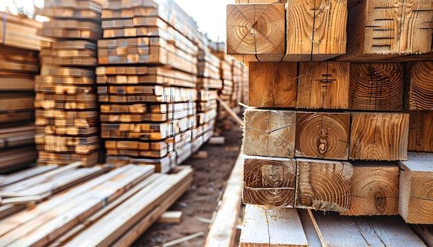 Stacked Lumber in a Construction Yard