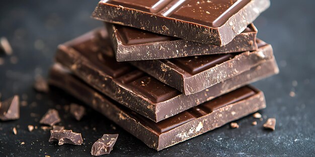 Photo stacked neatly on a light background dark chocolate bars