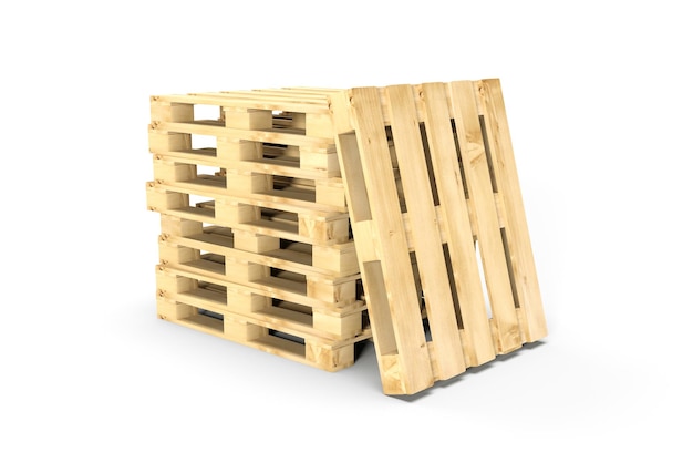 Stacked pallets on white background  3D rendering