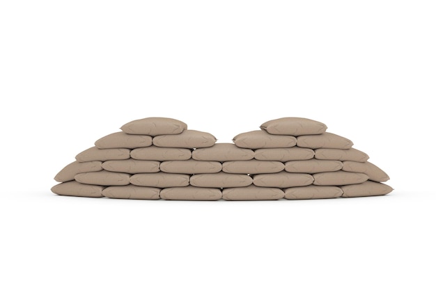 Stacked Sandbag Barricade Shield on a white background 3d Rendering