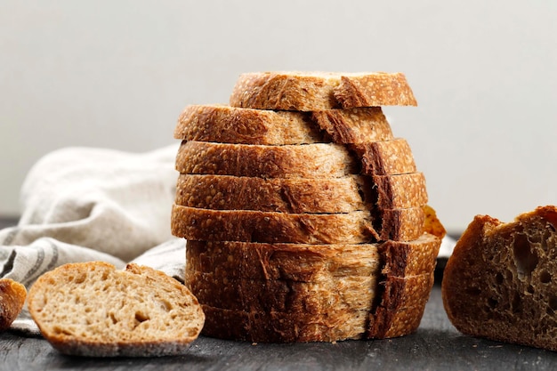 Stacked Sliced Rye Sourdough Bread Homemade Brown bread for Breakfast