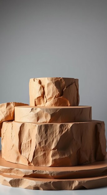 Photo stacked stone podium on a gray background