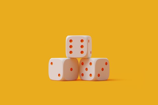 Photo stacked white dice on vibrant yellow background