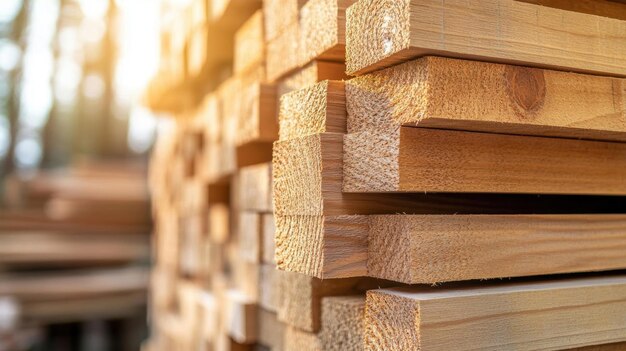 Stacked Wooden Boards in Sunlight