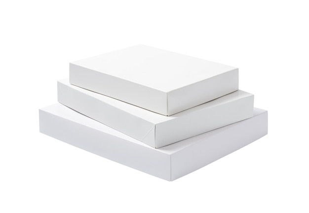 Stacking of blank white mock up boxes on white background