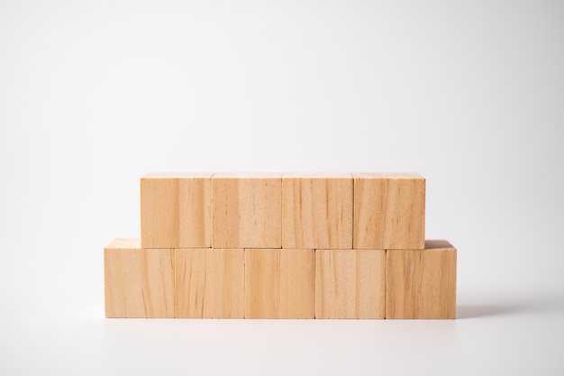 Stacking wood block on white background