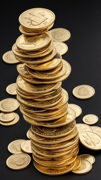 Stacks of coins on a black background Antique gold coins generated AI