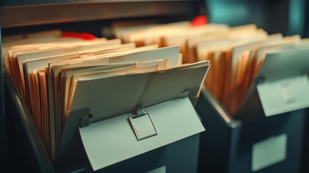 Photo stacks of file folders in an office