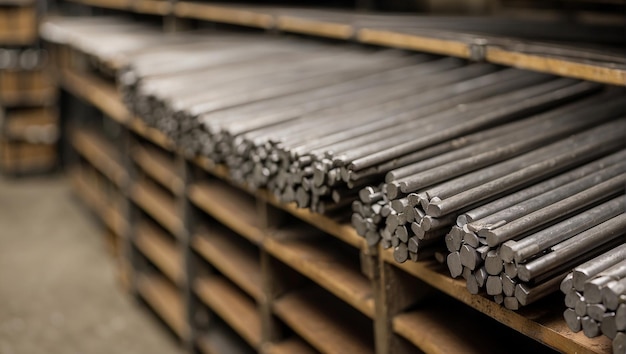 Stacks of flat steel bars