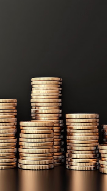 Stacks of Gold Coins on a Dark Surface Reflecting Soft Light