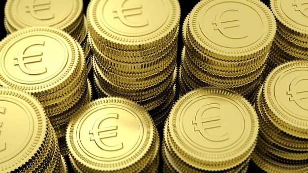 Stacks of golden coins withEuro symbol background