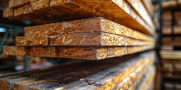 Stacks of OSB sheets for sale in a hardware store warehouse