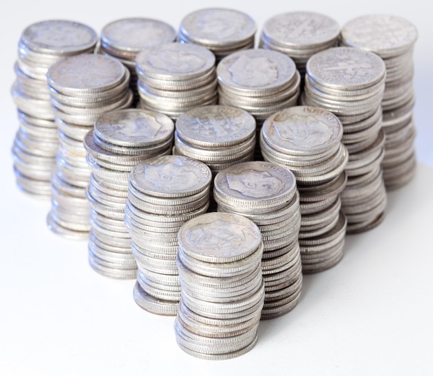 Stacks of pure silver coins