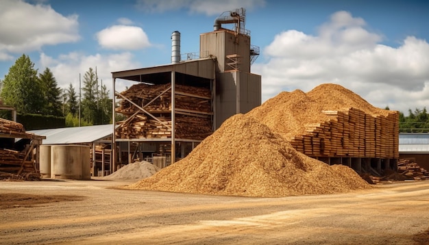 Stacks of timber planks for building construction generated by AI