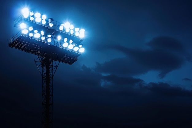 Photo stadium floodlights shining brightly against a dark night sky illuminating the surrounding area and