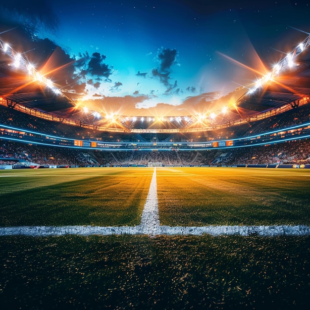 Stadium in lights and flashes football field