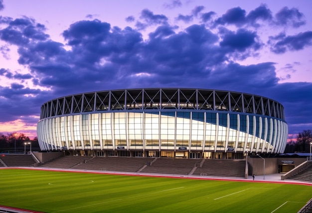 Photo a stadium with a blue sky and a white roof with a dark blue sky in the background